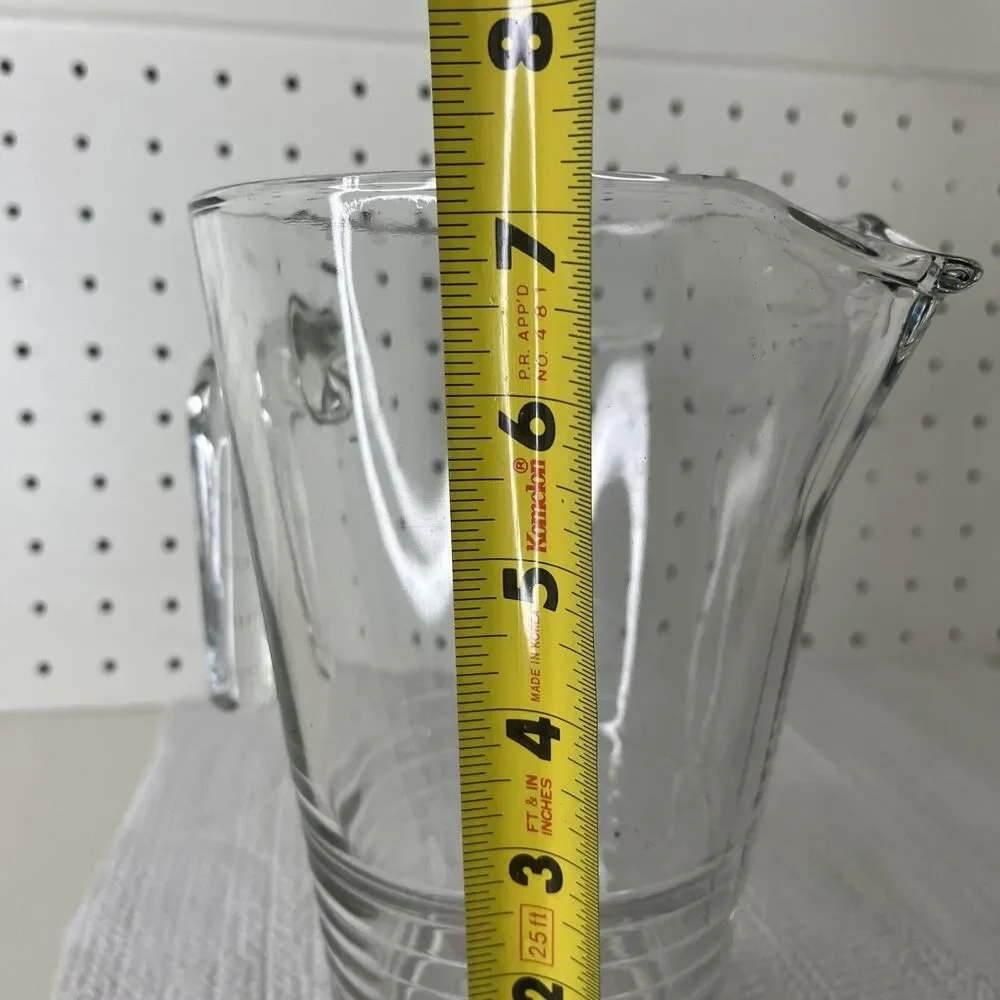 Ikea Clear Glass Svepa Pitcher 32 oz Embossed Ribbed Rings Discontinued